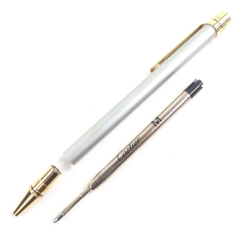 Cartier Santos de Cartier Ballpoint Pen with Twist Silver Gold with Case Made