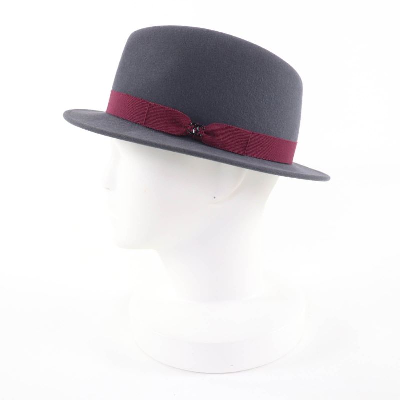 Chanel Rabbit Felt Hat with Coco Mark Plate Gray Bordeaux M Made in France