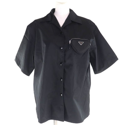 Prada 24x702 Renylon Triangle Logo Plate Short Sleeve Shirt with Pouch Black