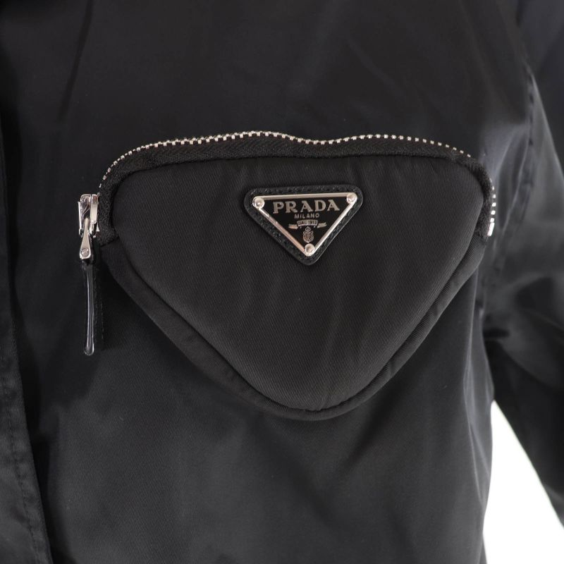 Prada 24x702 Renylon Triangle Logo Plate Short Sleeve Shirt with Pouch Black