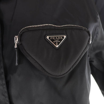 Prada 24x702 Renylon Triangle Logo Plate Short Sleeve Shirt with Pouch Black