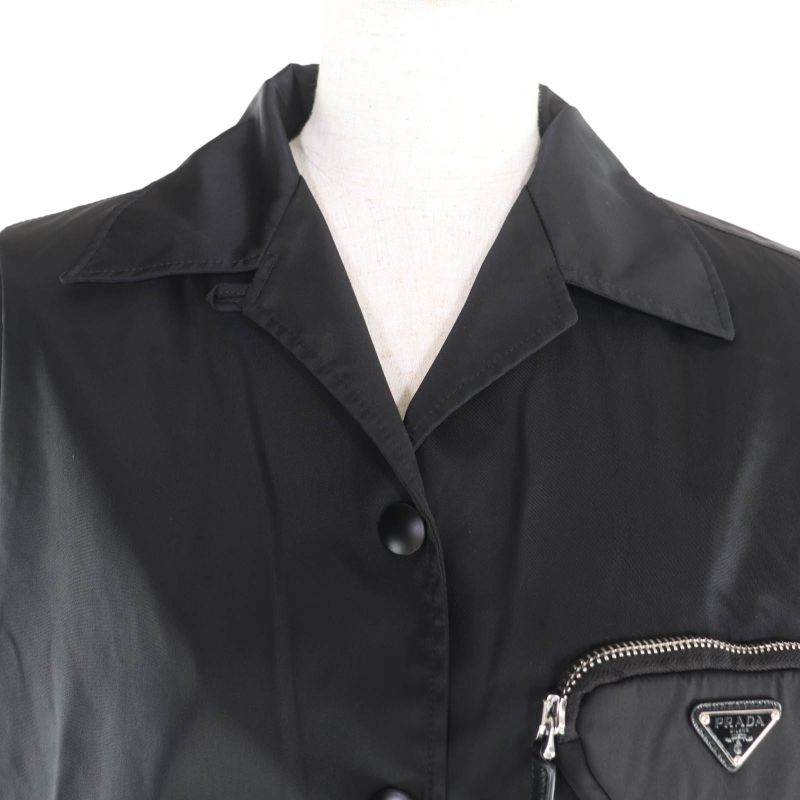 Prada 24x702 Renylon Triangle Logo Plate Short Sleeve Shirt with Pouch Black