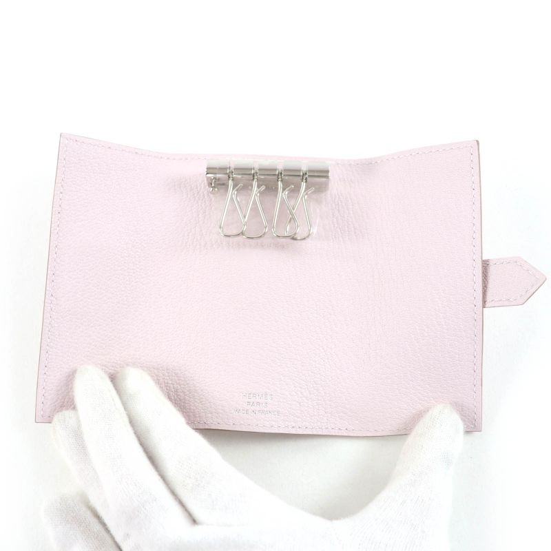 Hermes Bearn Chevre Mauve Père Silver Hardware 4ring Key Case Engraved W with