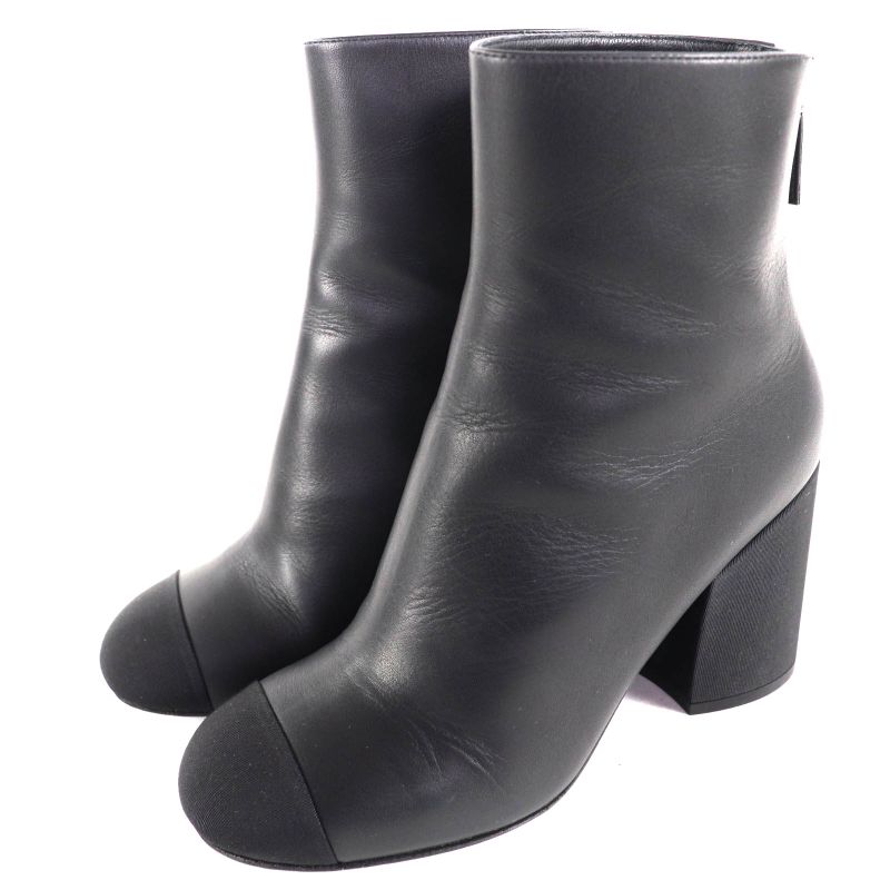 Chanel 22k G39529 Coco Mark Leather Ankle Boots with Gold Hardware Black 36