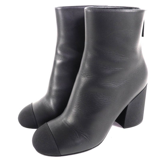 Chanel 22k G39529 Coco Mark Leather Ankle Boots with Gold Hardware Black 36