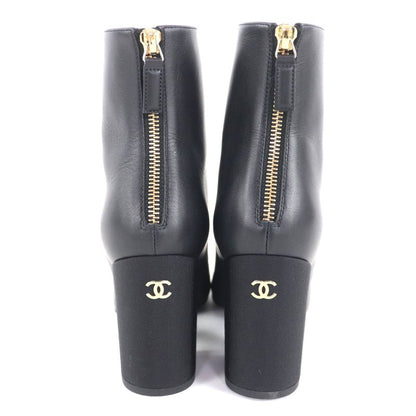 Chanel 22k G39529 Coco Mark Leather Ankle Boots with Gold Hardware Black 36