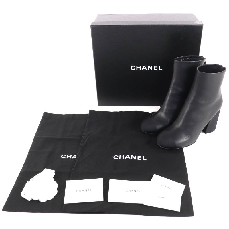 Chanel 22k G39529 Coco Mark Leather Ankle Boots with Gold Hardware Black 36