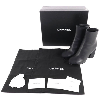 Chanel 22k G39529 Coco Mark Leather Ankle Boots with Gold Hardware Black 36