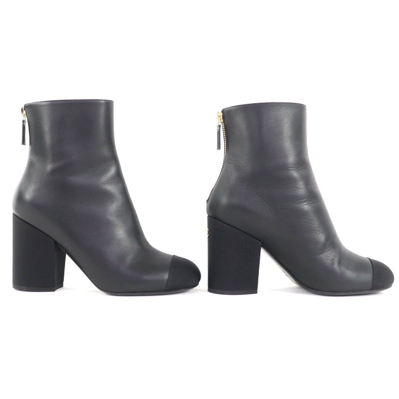 Chanel 22k G39529 Coco Mark Leather Ankle Boots with Gold Hardware Black 36