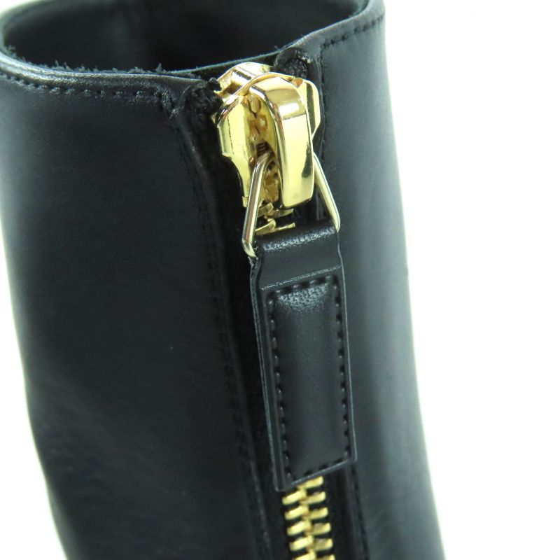 Chanel 22k G39529 Coco Mark Leather Ankle Boots with Gold Hardware Black 36