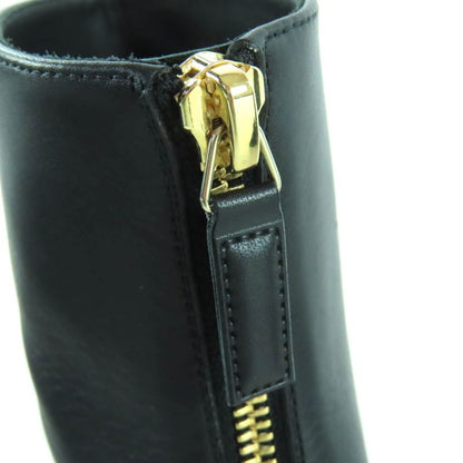 Chanel 22k G39529 Coco Mark Leather Ankle Boots with Gold Hardware Black 36