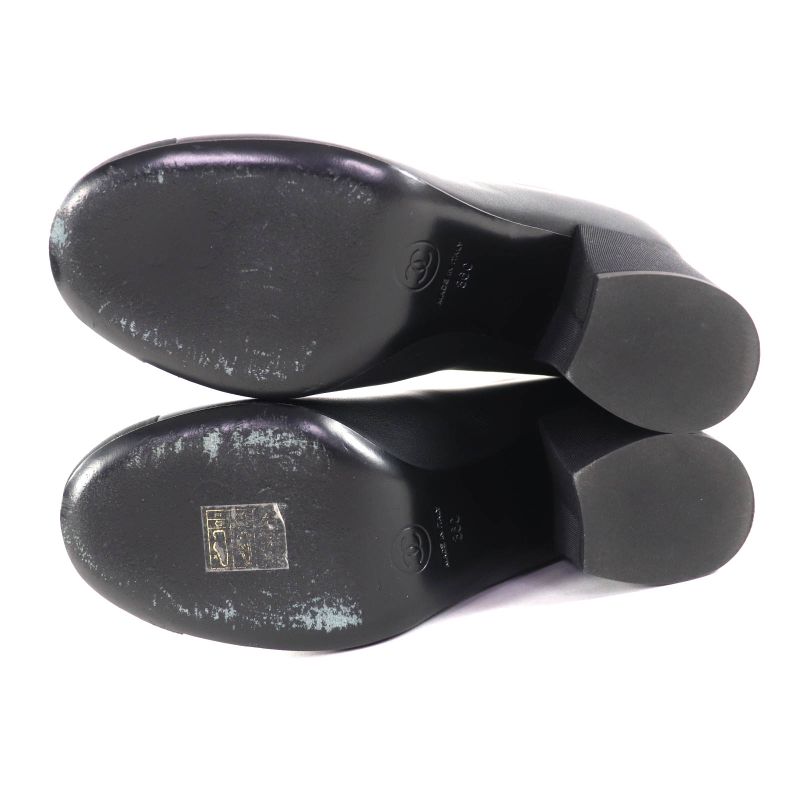 Chanel 22k G39529 Coco Mark Leather Ankle Boots with Gold Hardware Black 36