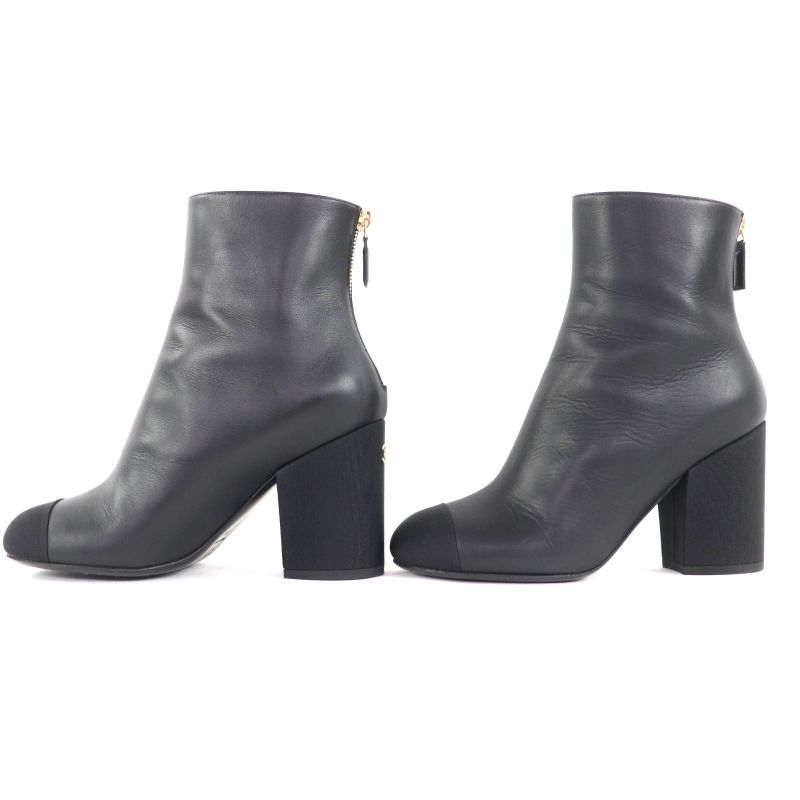 Chanel 22k G39529 Coco Mark Leather Ankle Boots with Gold Hardware Black 36