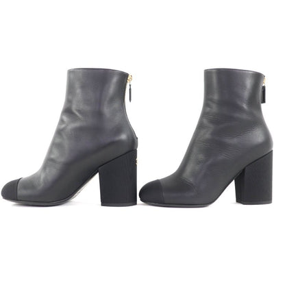 Chanel 22k G39529 Coco Mark Leather Ankle Boots with Gold Hardware Black 36