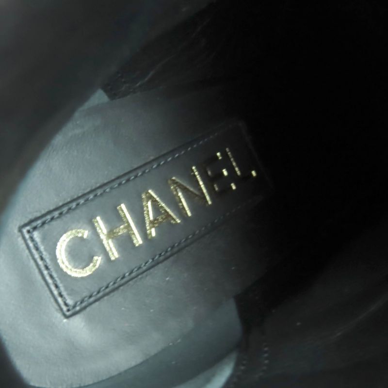Chanel 22k G39529 Coco Mark Leather Ankle Boots with Gold Hardware Black 36