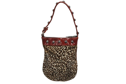 Chrome Hearts Mini Andbag Cross Ball Calf Hair Leather Leopard Silver