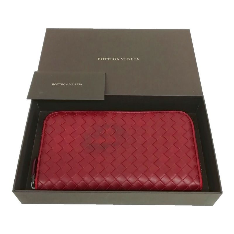 Bottega Veneta Intrecciato Round Zipper Long Wallet Long Wallet Bordeaux