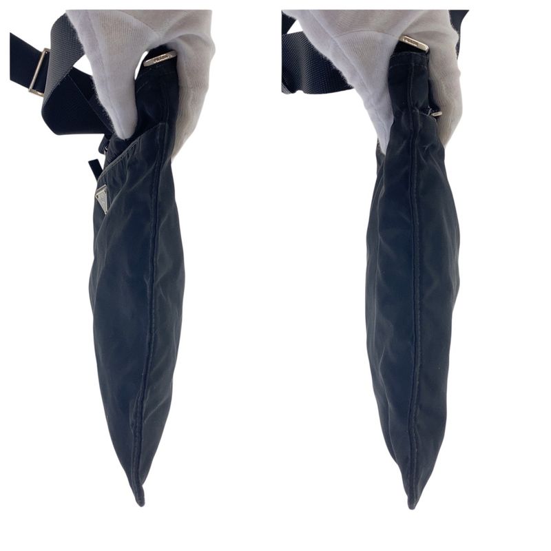 Prada Tessuto Triangle Logo Plate Black Silver Hardware Nylon Shoulder Bag