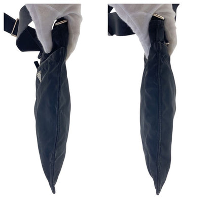 Prada Tessuto Triangle Logo Plate Black Silver Hardware Nylon Shoulder Bag