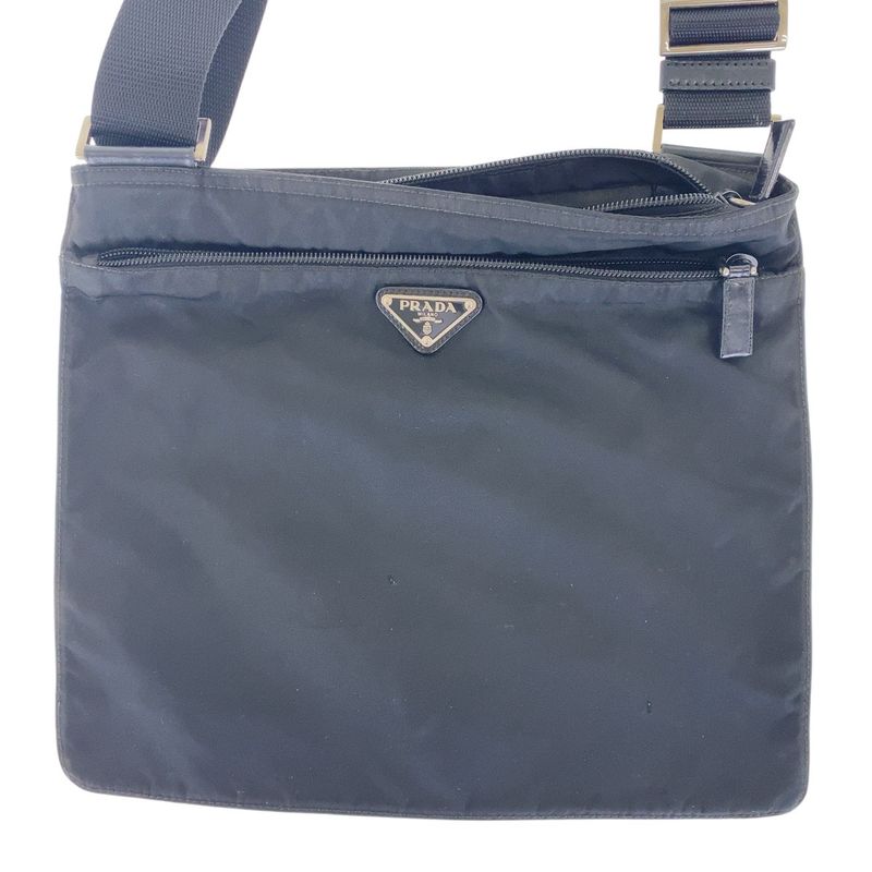 Prada Tessuto Triangle Logo Plate Black Silver Hardware Nylon Shoulder Bag