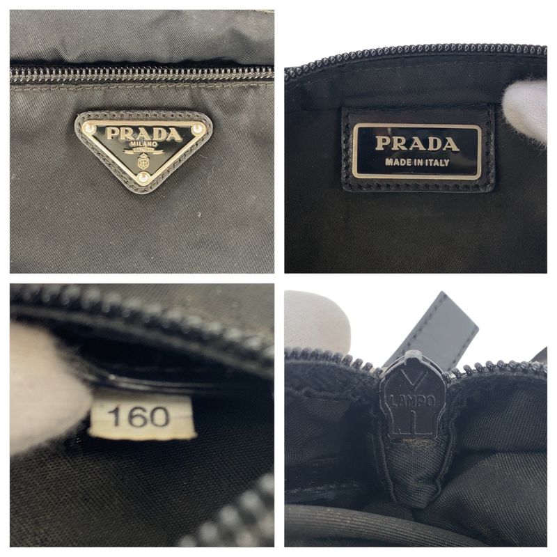 Prada Tessuto Triangle Logo Plate Black Silver Hardware Nylon Shoulder Bag