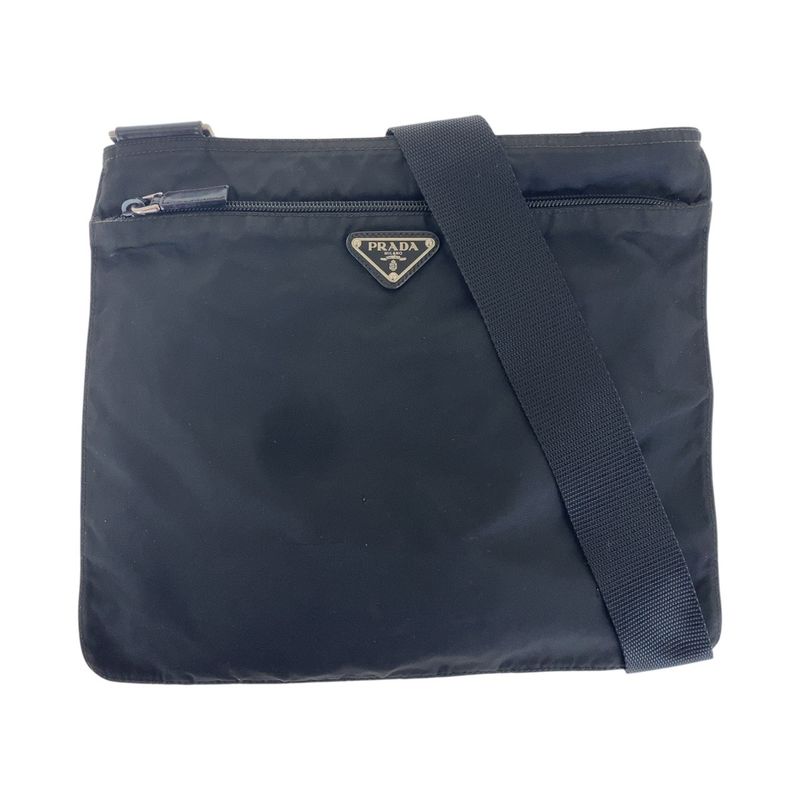 Prada Tessuto Triangle Logo Plate Black Silver Hardware Nylon Shoulder Bag