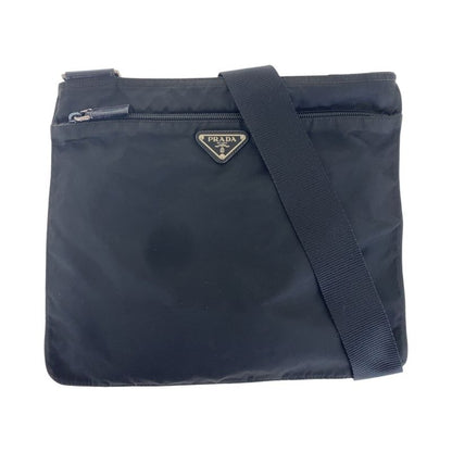 Prada Tessuto Triangle Logo Plate Black Silver Hardware Nylon Shoulder Bag