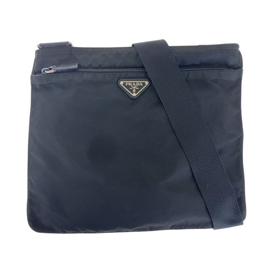 Prada Tessuto Triangle Logo Plate Black Silver Hardware Nylon Shoulder Bag