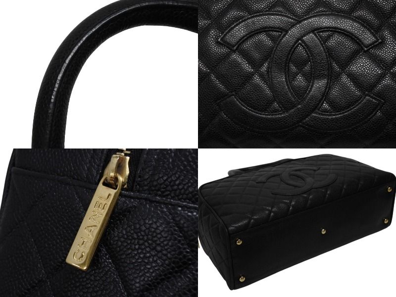 Chanel Handbag Mini Boston Caviar Leather CC Logo Black Gold — view 6