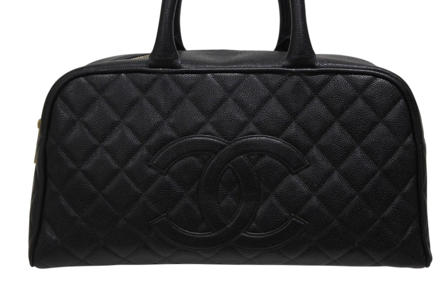 Chanel Handbag Mini Boston Caviar Leather CC Logo Black Gold — view 2