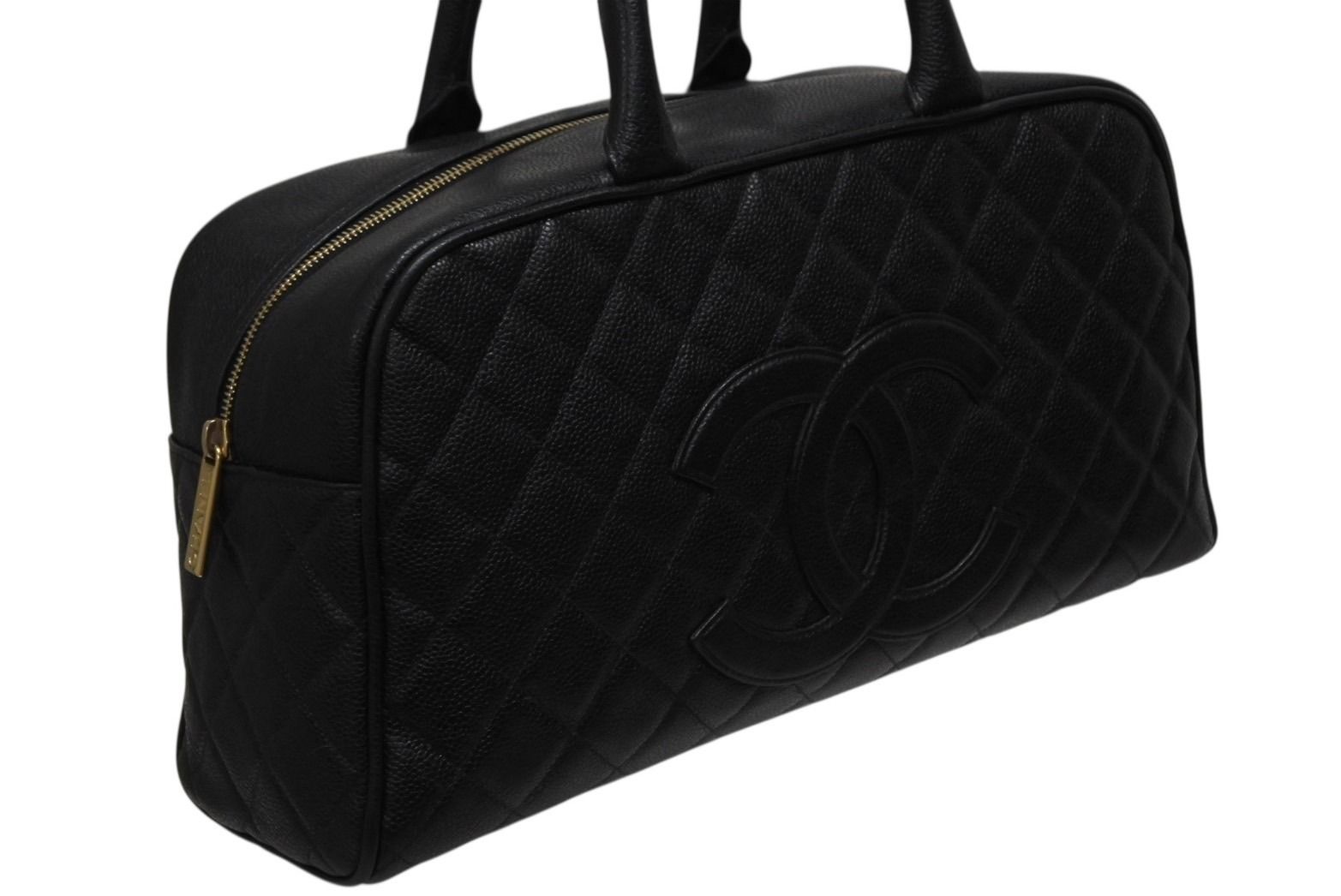 Chanel Handbag Mini Boston Caviar Leather CC Logo Black Gold — view 4