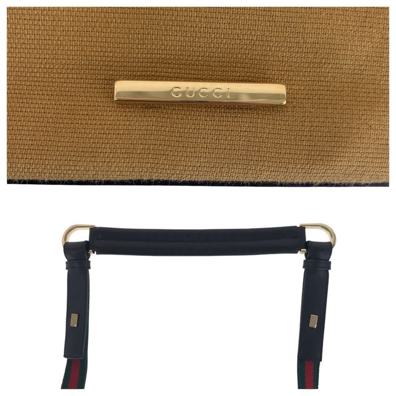 Gucci Sherry Line Beige Black Gold Hardware Canvas Leather 001 4286 Shoulder