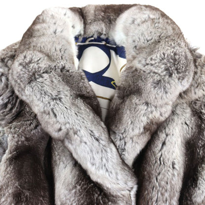 Chinchilla Lined Hermes Genuine Fur Super Long Coat Gray M Size