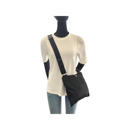 Prada Tessuto Triangle Logo Plate Black Silver Hardware Nylon Shoulder Bag