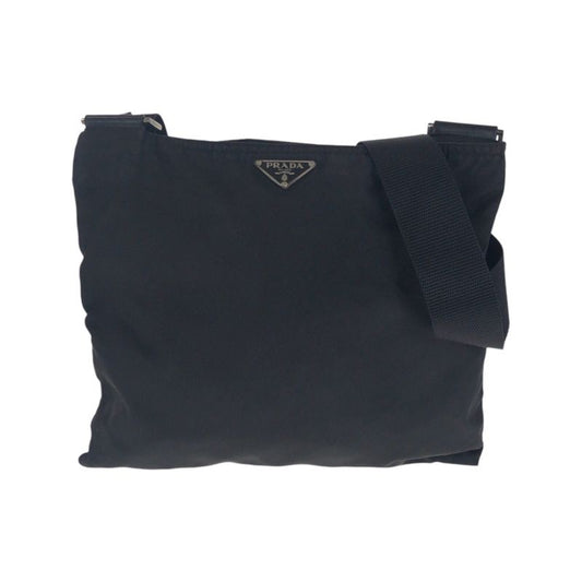 Prada Tessuto Triangle Logo Plate Black Silver Hardware Nylon Shoulder Bag