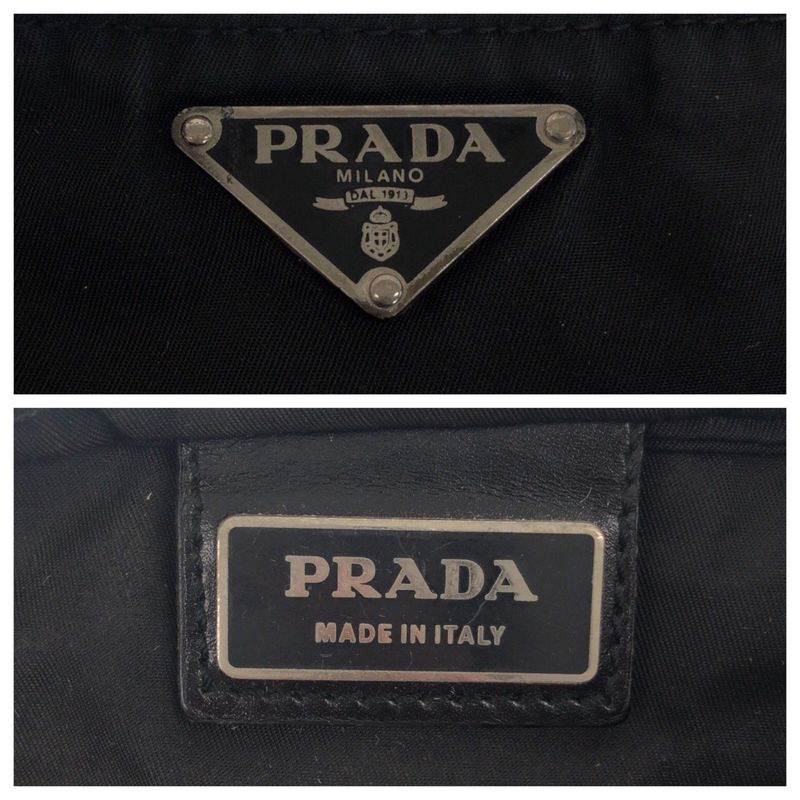 Prada Tessuto Triangle Logo Plate Black Silver Hardware Nylon Shoulder Bag