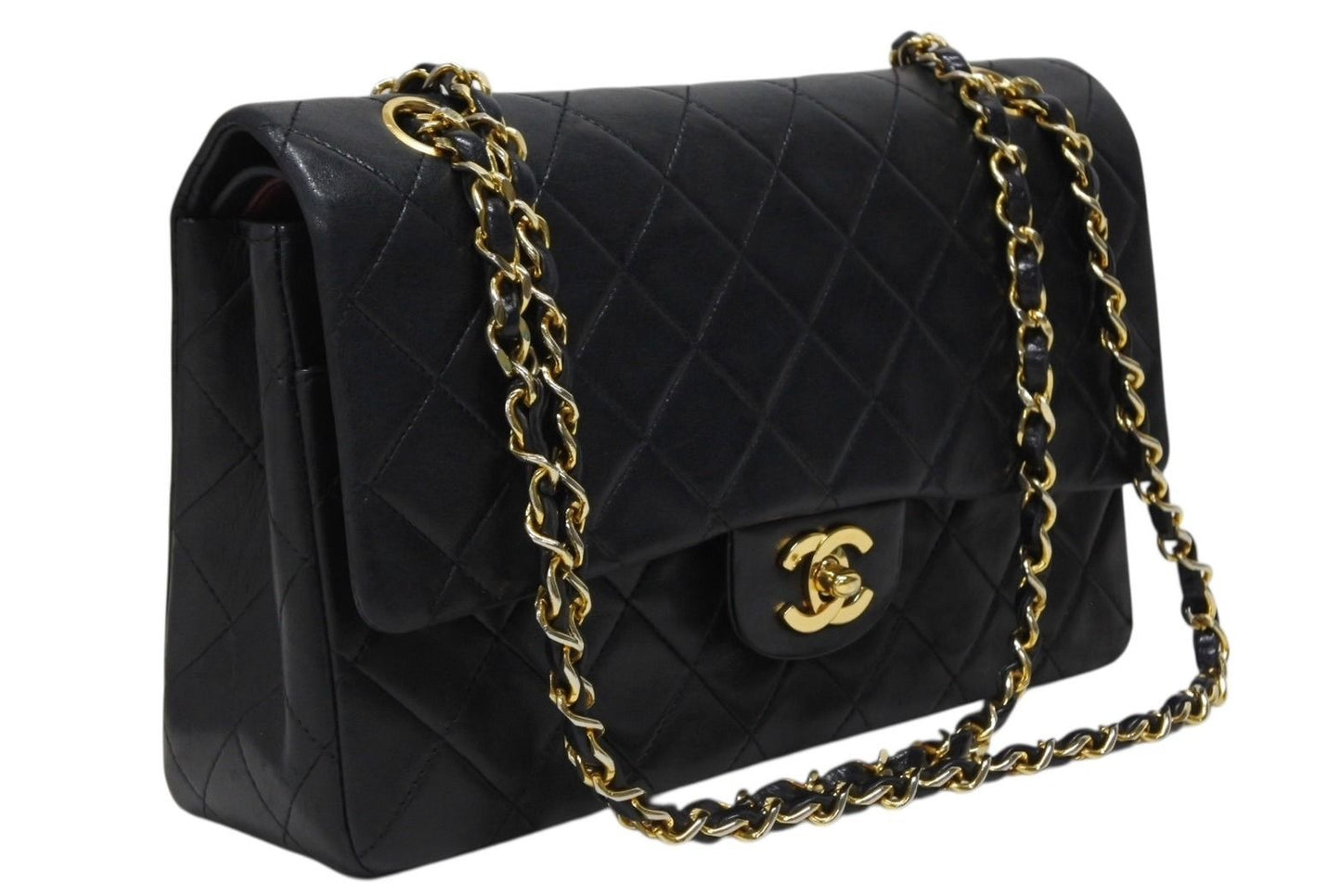Chanel Quilted 25 Double Flap Chain Shoulder Bag CC Logo Lambskin Gold — view 3