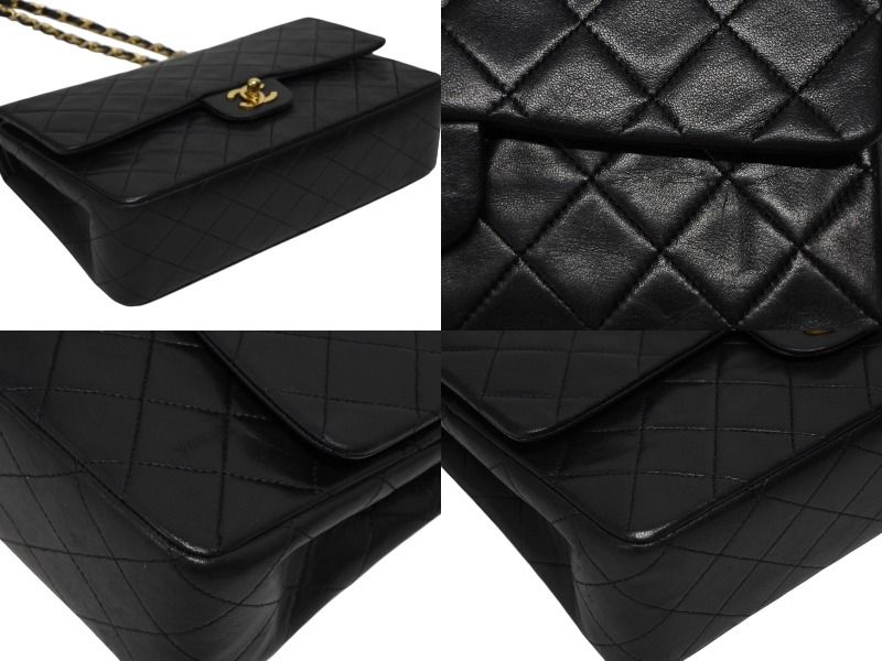 Chanel Quilted 25 Double Flap Chain Shoulder Bag CC Logo Lambskin Gold — view 8
