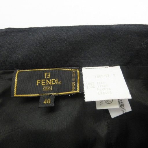 Fendi 365 Vintage Linen Long Skirt 46 Approx XL Black Ibo84 1122