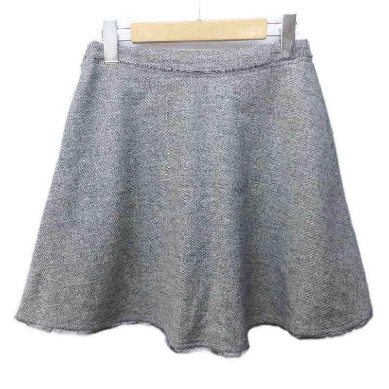 Balenciaga 2013 Flared Skirt Cut Off Fringe Wool Knee Length 34 Approx XS Gray