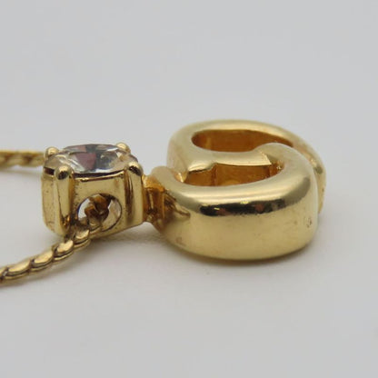Christian Dior Necklace Metal Rhinestone Gold CD Logo Plated Accessories Ladies