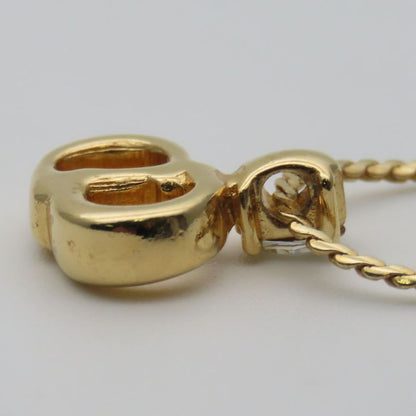 Christian Dior Necklace Metal Rhinestone Gold CD Logo Plated Accessories Ladies