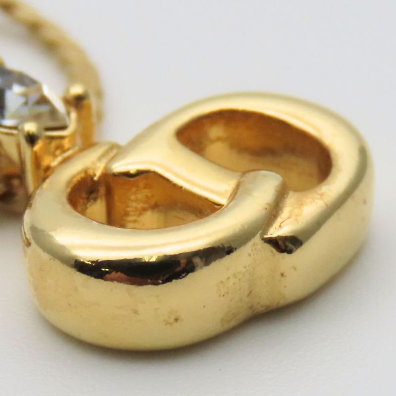 Christian Dior Necklace Metal Rhinestone Gold CD Logo Plated Accessories Ladies