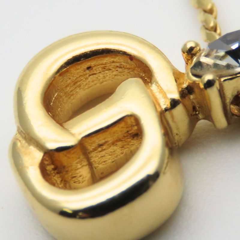 Christian Dior Necklace Metal Rhinestone Gold CD Logo Plated Accessories Ladies