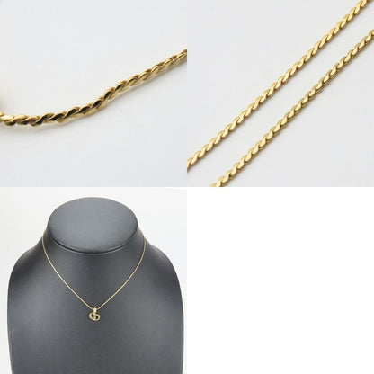 Christian Dior Necklace Metal Rhinestone Gold CD Logo Plated Accessories Ladies