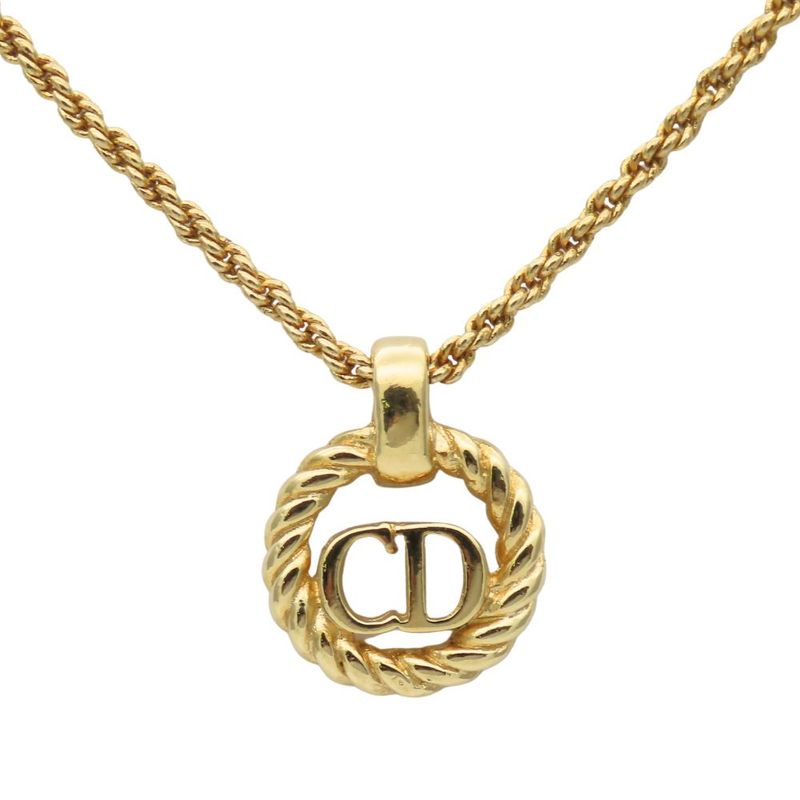 Christian Dior Necklace Metal Gold CD Logo Plated Accessories Ladies Women