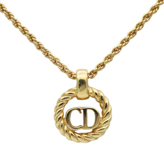 Christian Dior Necklace Metal Gold CD Logo Plated Accessories Ladies Women