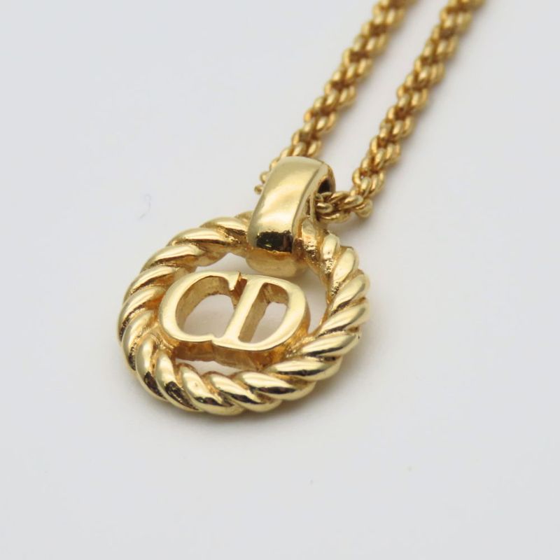 Christian Dior Necklace Metal Gold CD Logo Plated Accessories Ladies Women