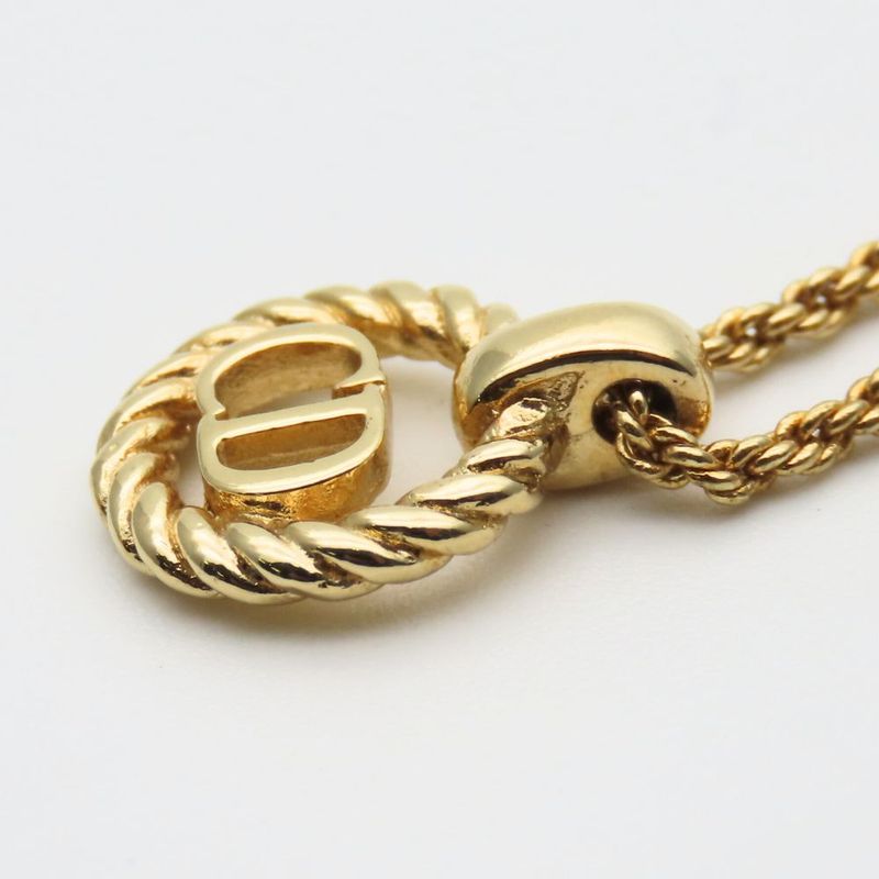 Christian Dior Necklace Metal Gold CD Logo Plated Accessories Ladies Women
