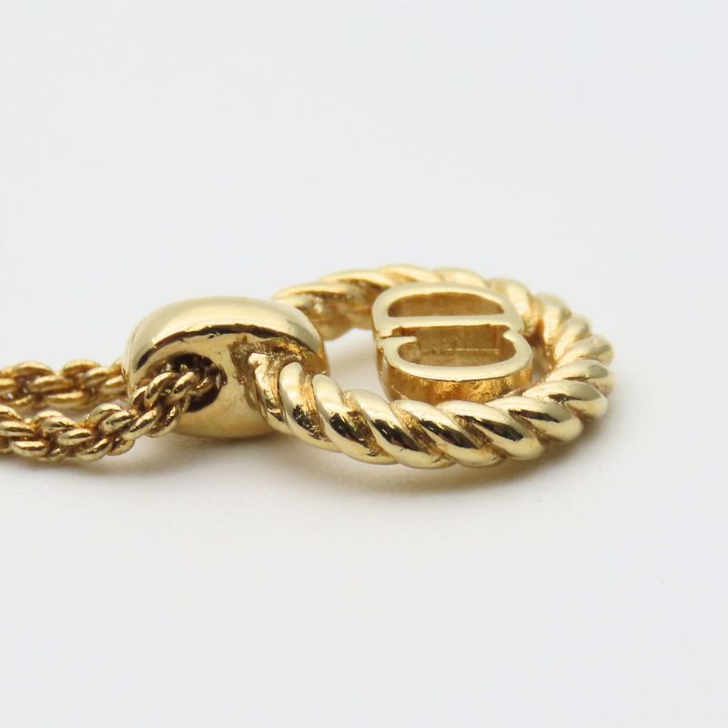 Christian Dior Necklace Metal Gold CD Logo Plated Accessories Ladies Women